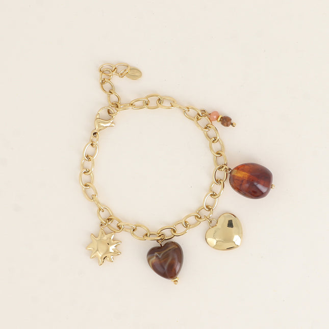 Bracelet - coeurs, soleil, pierres naturelles et résine