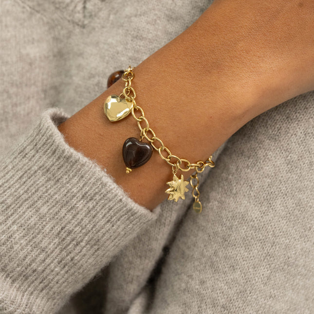Bracelet - coeurs, soleil, pierres naturelles et résine