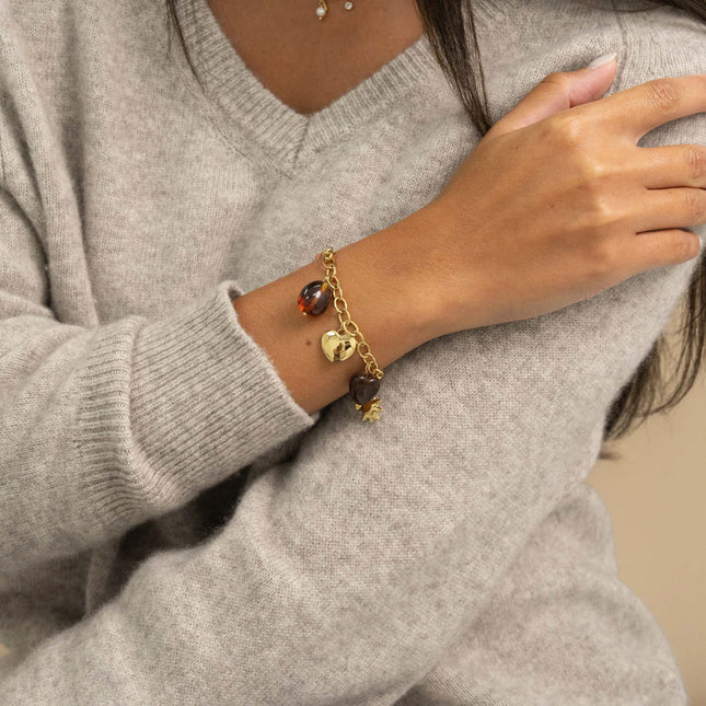 Bracelet - coeurs, soleil, pierres naturelles et résine