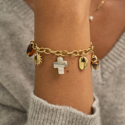 Bracelet - soleil, croix religieuse, ovale avec cristal, étoile, résine