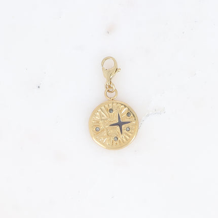 Charm - round tassel with engraved enameled star and cubic zirconia