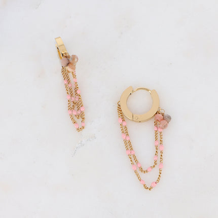 Livie Creole Earrings - Natural Stones and Enamelled Chains