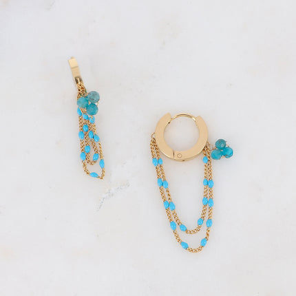 Livie Creole Earrings - Natural Stones and Enamelled Chains