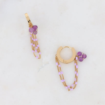 Livie Creole Earrings - Natural Stones and Enamelled Chains
