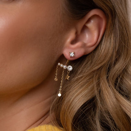 Boucles puces Xenia - cristal carré et interchangeable acétates nacrés, oxyde de zirconium, étoile et chaînes