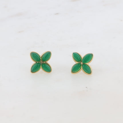 Boucles puces Gwendoline - trèfle et pierre naturelle