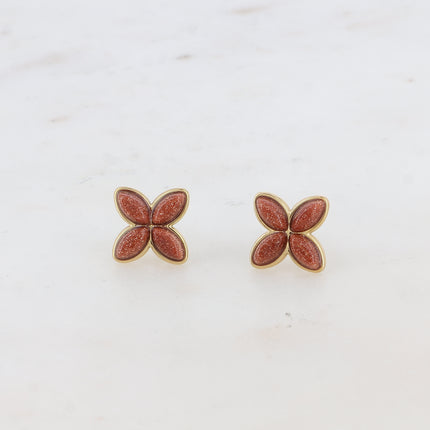 Boucles puces Gwendoline - trèfle et pierre naturelle