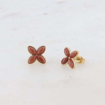 Boucles puces Gwendoline - trèfle et pierre naturelle