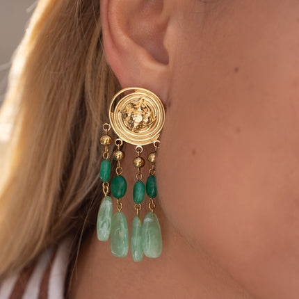 Boucles pendantes Kaya - pièce tourbillon, acétate et pierres naturelles
