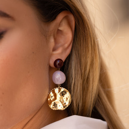 Boucles puces Emelda - 2 acétates et pièce ronde martelée