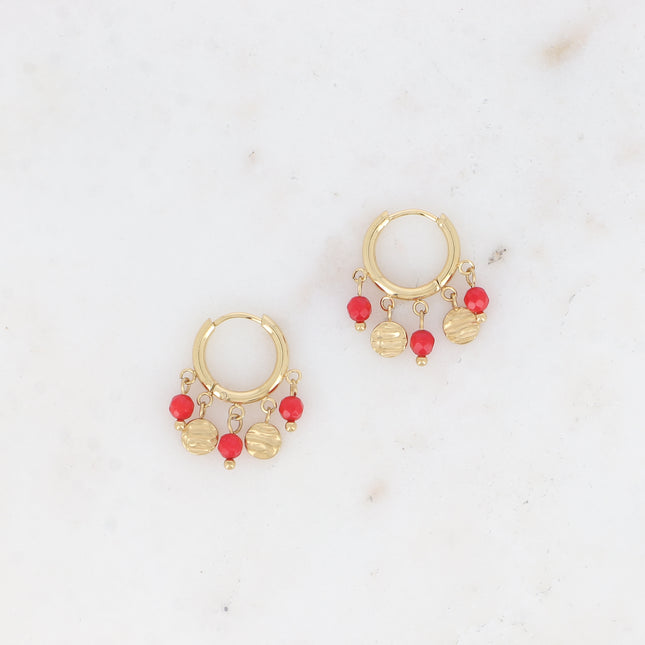 Thaly Creole earrings - round engraved tassels and natural stones