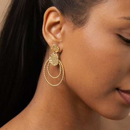 Dangling earrings - 2 inserts, hammered circle and 2 twisted rings