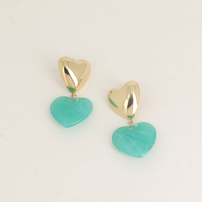 Boucles pendantes - 2 coeurs avec résine