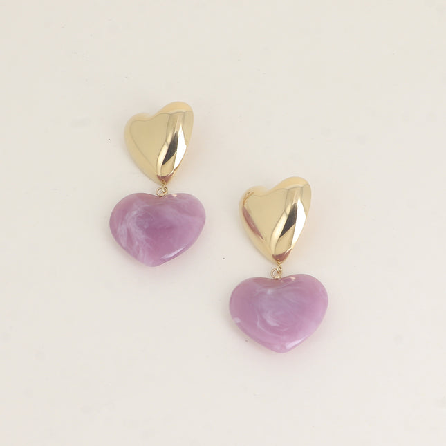 Boucles pendantes - 2 coeurs avec résine