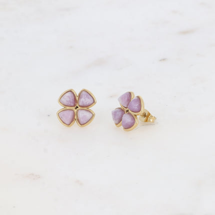 Stud earrings - natural stone clover