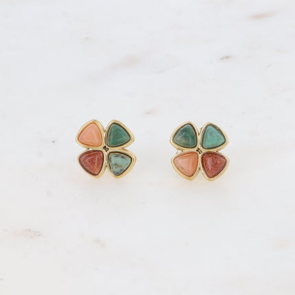 Stud earrings - natural stone clover