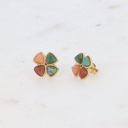 Stud earrings - natural stone clover