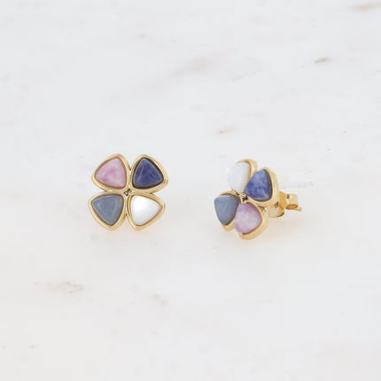 Stud earrings - natural stone clover