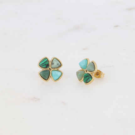 Stud earrings - natural stone clover
