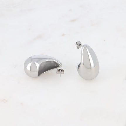 Stud earrings - smooth hollow teardrop 28x34mm