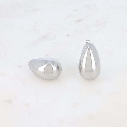 Stud earrings - smooth hollow teardrop 28x34mm