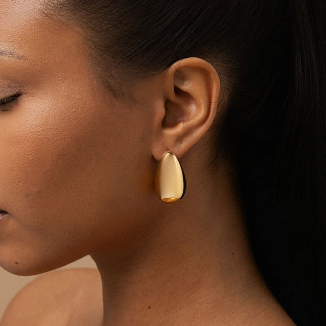 Stud earrings - smooth hollow teardrop 28x34mm