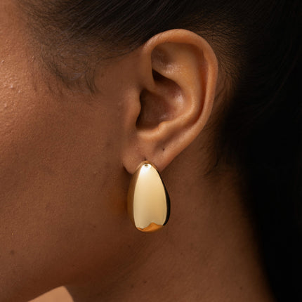 Stud earrings - smooth hollow teardrop 28x34mm