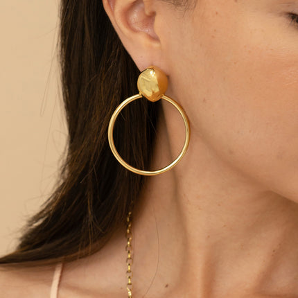 Boucles pendantes - pièce ovale bombée et anneau rond pendant