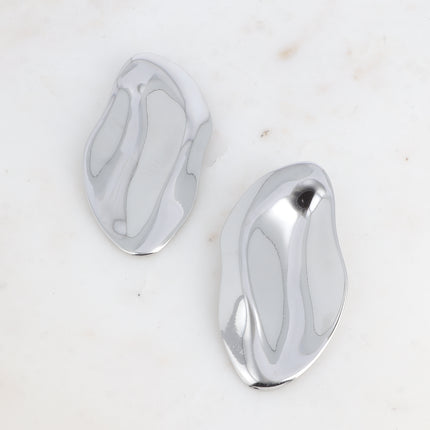 Stud earrings - large piece, lightly hammered