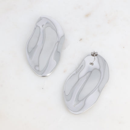 Stud earrings - large piece, lightly hammered