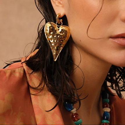 Almeria Creole Hoop Earrings - large heart with engraved polka dots