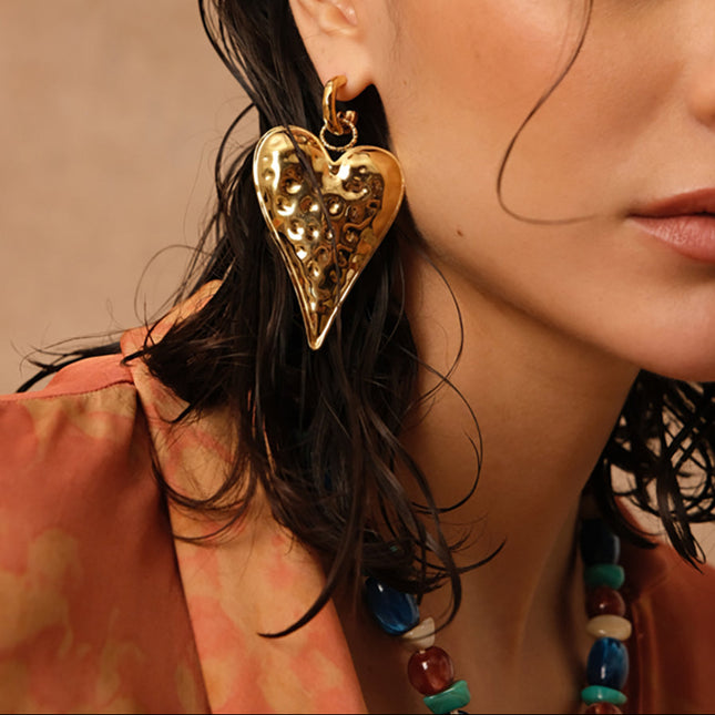 Almeria Creole Hoop Earrings - large heart with engraved polka dots