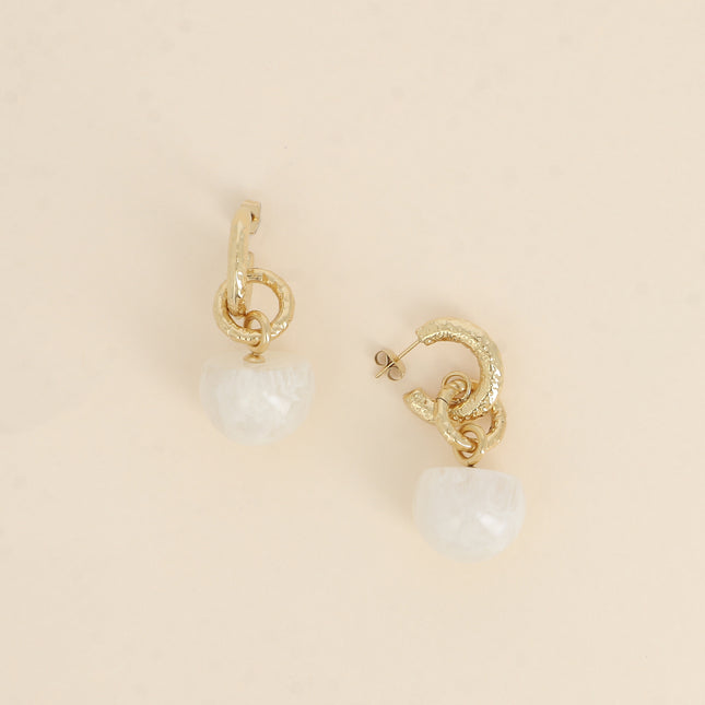 Boucles pendantes Perrine - anneaux martelés et acétate