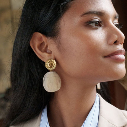 Adelaide drop earrings - textured flower and acetate piece