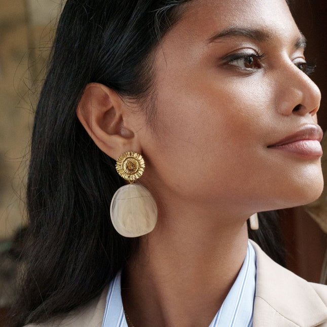 Adelaide drop earrings - textured flower and acetate piece