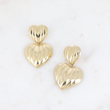 Boucles pendantes Nahia - double coeur strié