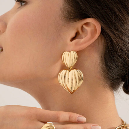 Boucles pendantes Nahia - double coeur strié