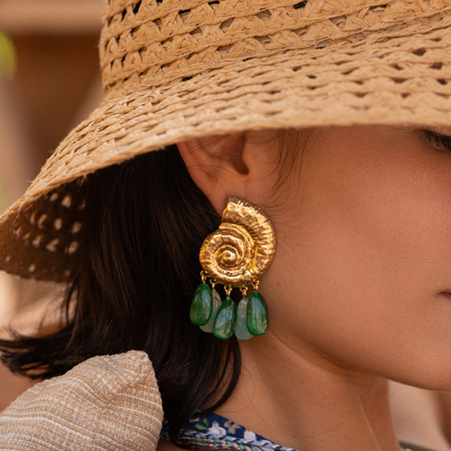 Seava drop earrings - snail shell with 5 acetate teardrop beads