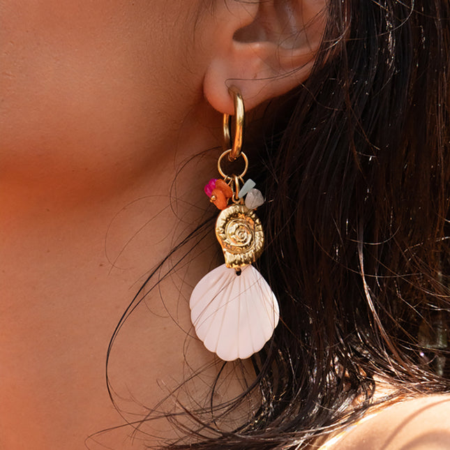 Oriana Creole earrings - snail shell, natural stones and mother-of-pearl shell