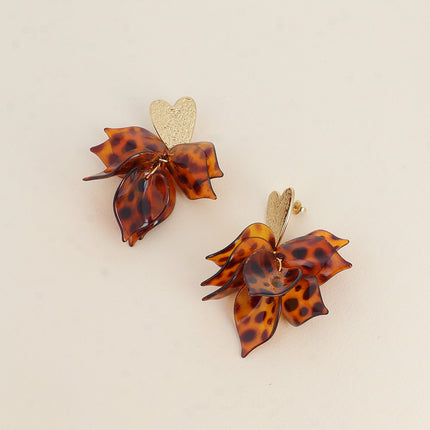 Cappuccino Dangle Earrings - textured heart and acetate dangle pieces