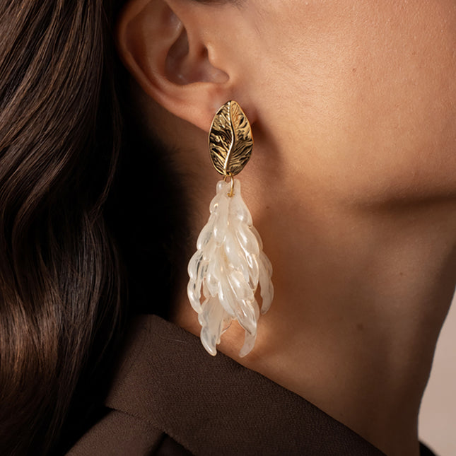 Matcha dangling earrings - textured foliage and acetate dangle pieces