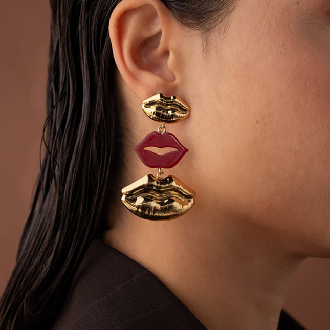 Mélissa Drop Earrings - 3 Mouth-Shaped Pieces