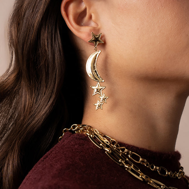 Aglia Dangle Earrings - Moon and Stars