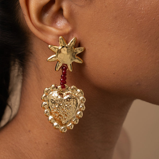 Dangle earrings - sun, pearls and textured heart