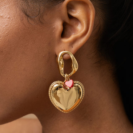 Hoop earrings - 2 pieces (openwork oval and domed heart), heart-shaped pearl