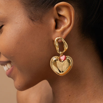 Hoop earrings - 2 pieces (openwork oval and domed heart), heart-shaped pearl