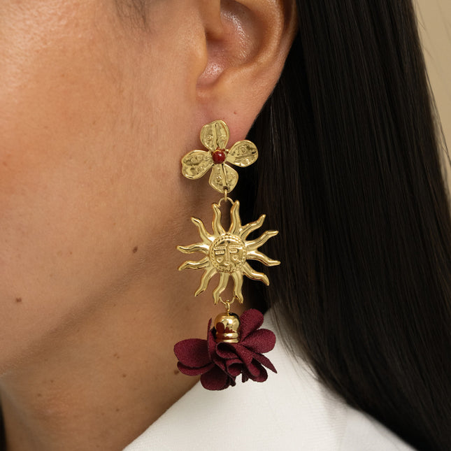 Hoop earrings - 3 pieces (flower, sun, fabric flower)