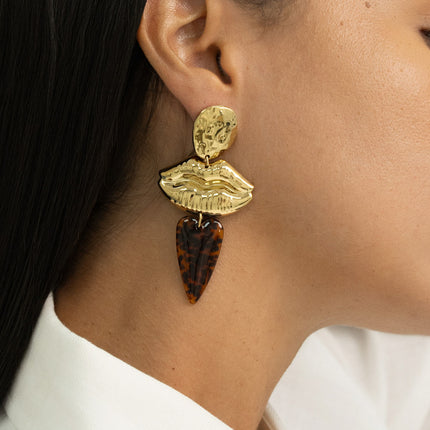Boucles pendantes - 3 pièces (ovale, bouche et coeur en résine léopard)