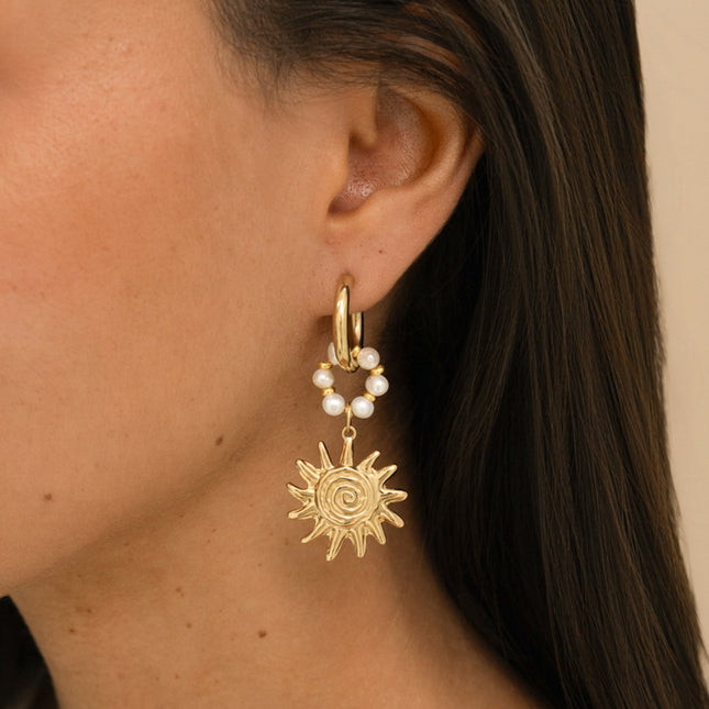 Creole earrings - freshwater pearls and sunshine
