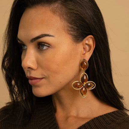 Dangling earrings - oval and clover with resin pieces
